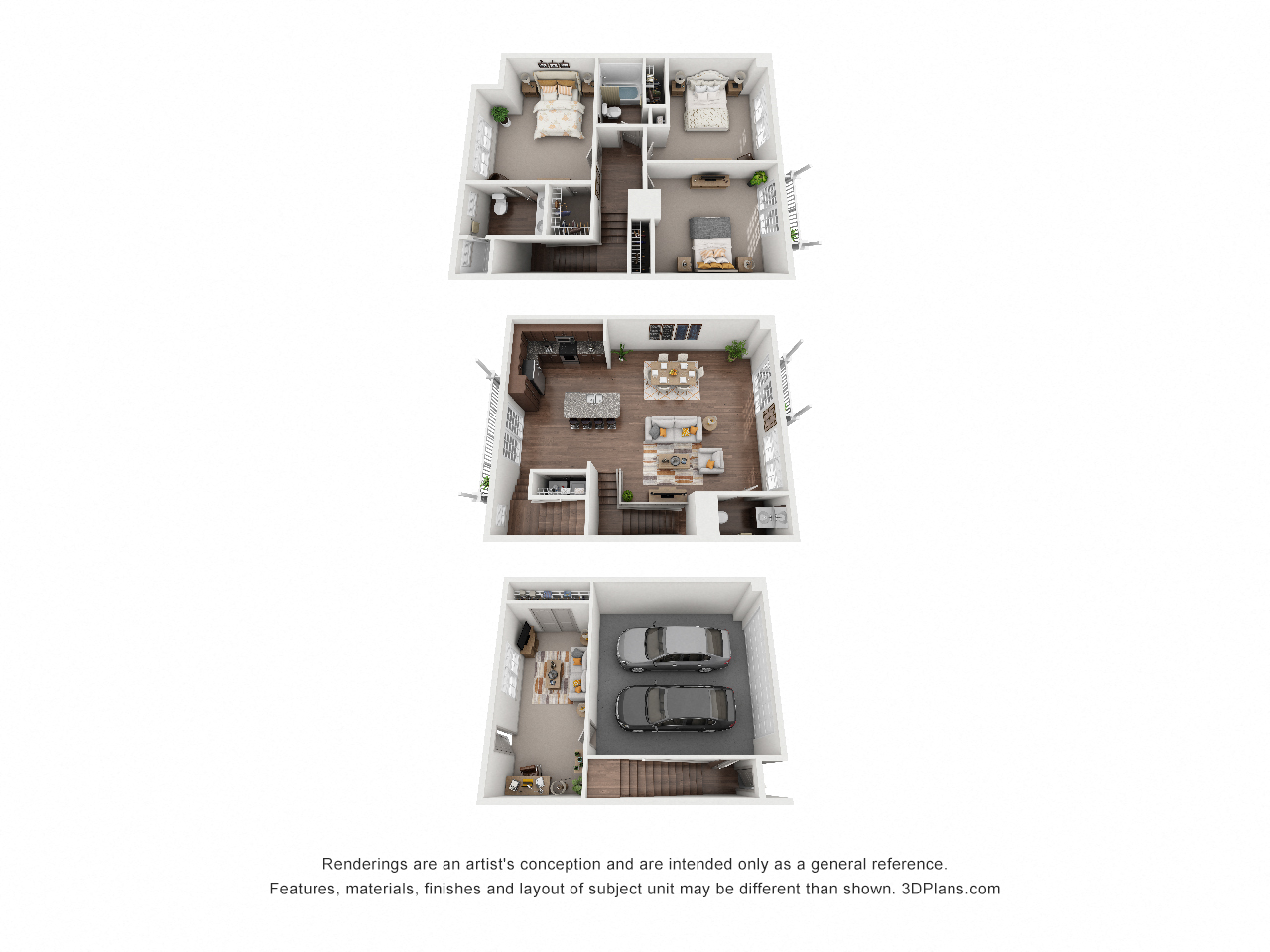 Floor plan for 3 beds, 2.5 baths, 1758 sqft